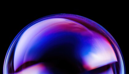 Poster - close-up of a glowing iridescent soap bubble with deep violet, electric blue, and magenta highlights on a black background, ideal for abstract design, tech branding, or digital wallpaper


