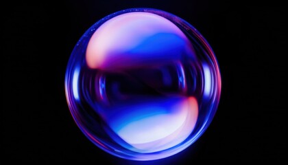 Poster - close-up of a glowing iridescent soap bubble with deep violet, electric blue, and magenta highlights on a black background, ideal for abstract design, tech branding, or digital wallpaper

