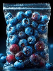 Poster - Fresh Blueberries in Plastic Bag With Water Droplets, Showcasing Healthy Eating and Summer Harvest for Food Bloggers : Generative AI