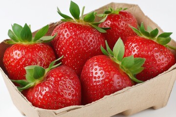 Poster - Fresh Strawberries in a Cardboard Container, Representing Healthy Eating and Summer Harvest for Food Bloggers and Recipe Developers : Generative AI