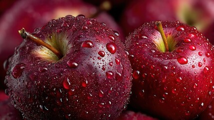 Poster - Close-Up of Red Apples Covered in Water Droplets, Showcasing Freshness and Healthy Eating for Food Advertising and Product Presentation : Generative AI