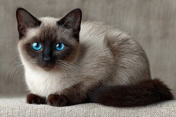 Poster - Siamese Cat With Intense Blue Eyes Sitting Calmly, Representing Pet Ownership and Animal Welfare : Generative AI