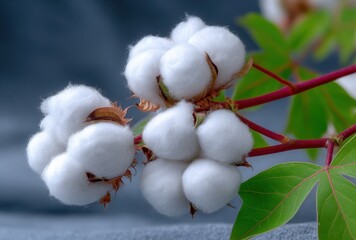 Aufkleber - Close-Up of Cotton Plant Bolls and Leaves, Symbolizing Natural Softness and Sustainable Agriculture for Textile Production : Generative AI