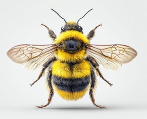 Aufkleber - Detailed Close-Up of a Bumblebee on White Background, Symbolizing Pollination and Environmental Awareness for Conservation Efforts and Educational Materials : Generative AI
