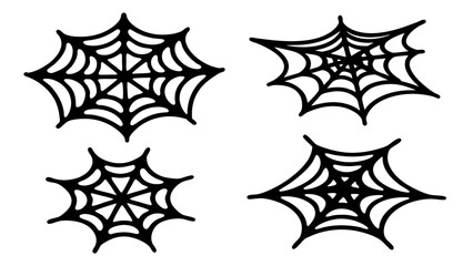 Spiderweb varieties set. Black mesh patterns with halloween party ornament.