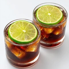Aufkleber - Two Refreshing Cuba Libre Cocktails With Lime, Perfect for Summer Celebrations and Enjoying Leisure Time, Representing Tropical Relaxation : Generative AI