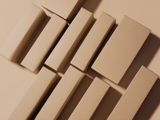 Poster - Neatly Arranged Cardboard Boxes on Beige Surface, Representing Organization and Supply Chain Management for Business and E-Commerce : Generative AI