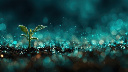 Aufkleber - Young Sprout Growing in Soil With Bokeh Light, Symbolizing Hope and New Beginnings in Environmental Conservation and Sustainable Agriculture : Generative AI