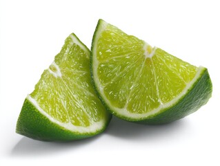 Poster - Two Lime Wedges on White Background, Representing Freshness and Healthy Eating for Wellness Campaigns and Culinary Recipes : Generative AI