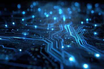 Poster - Illuminated Circuit Board With Glowing Blue Lights, Representing Digital Transformation and Technological Innovation for Modern Business : Generative AI