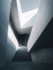 Poster - Modern Concrete Staircase With Geometric Design, Symbolizing Architectural Innovation and Career Advancement : Generative AI