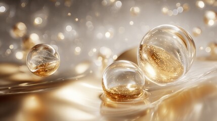 Poster - Golden Liquid Droplets on a Shiny Surface, Evoking Luxury and Sophistication for Beauty Product Promotion and High-End Branding : Generative AI