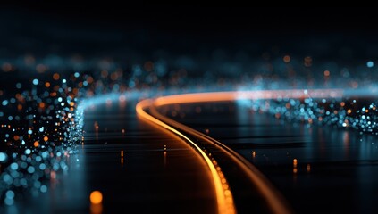 Poster - Abstract Glowing Lines and Particles on Dark Surface, Representing Connectivity and Digital Transformation for Business Solutions and Technology : Generative AI