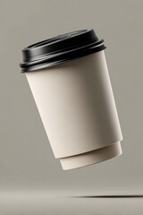 Poster - Floating Coffee Cup Mockup With Black Lid, Promoting Branding and Product Presentation for Food and Beverage Industry : Generative AI