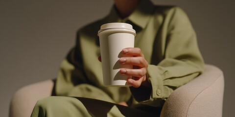 Aufkleber - Woman Holding Coffee Cup in Armchair, Representing Relaxation and Morning Routine for Lifestyle and Wellness Content : Generative AI