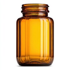 Poster - Amber Glass Bottle on White Background, Representing Pharmaceutical Packaging and Supplement Storage, Ideal for Healthcare Marketing and Product Display : Generative AI