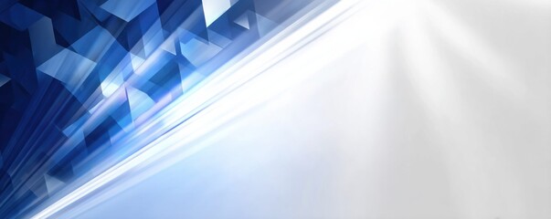 Poster - Abstract Blue and White Geometric Pattern With Light Streaks, Representing Modern Innovation and Technological Advancement for Business Presentation : Generative AI