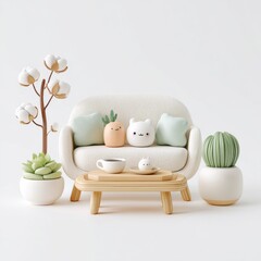 Aufkleber - Minimalist Living Room With Cute Pillows and Coffee, Representing Home Decor and Interior Design Trends for Real Estate Marketing and Lifestyle Content : Generative AI