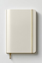 Poster - Closed Beige Notebook With Gold Elastic Band on White Background, Symbolizing Organization and Productivity in Business Planning and Creative Writing : Generative AI