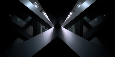 Poster - Abstract Architectural Structure With Geometric Beams and Dark Shadows, Representing Innovation and Creative Problem Solving in Construction and Engineering : Generative AI