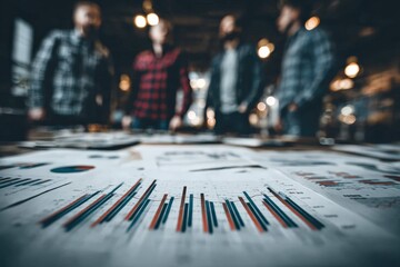 Poster - Business team analyzing financial data presented on charts and graphs, developing market strategy in a collaborative office environment