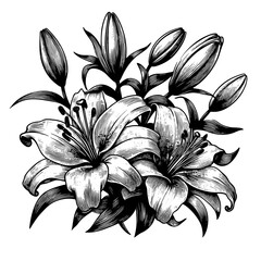 Wall Mural - lily flower sketch engraving generative ai fictional character png illustration. scratch board imita