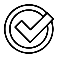 Aufkleber - Outline style image depicts a large, bold checkmark symbol centrally placed within a circle, signifying universal approval, success, or confirmation. Related to perfect execution, overall achievement