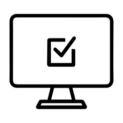 Aufkleber - outline style image depicts a desktop computer monitor showing a main checkmark symbol on its screen