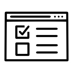 Aufkleber - Outline style image depicts a web browser window with a tab bar, displaying content that includes a checked square box and an empty square box, symbolizing an online form or checklist within a browser