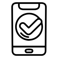 Aufkleber - Outline style image depicts a smartphone with a large checkmark symbol inside a circle prominently displayed on its screen, symbolizing a completed process or successful transaction on a mobile device
