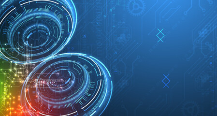 Poster - Abstract background. Scientific and technological concept with the use of technical elements formed in the shape of a circle. Vector