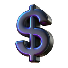 Poster - 3d render of a neon dollar sign illuminated with gradient blue and purple lights