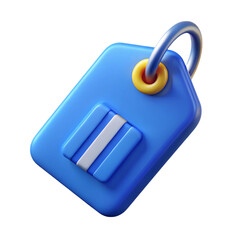 Aufkleber - 3d rendered blue tag with a ring and yellow detail isolated on transparent background