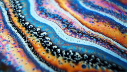 Poster - vivid abstract macro of rainbow soap film texture with colorful swirling cells and iridescent fluid patterns for web design, poster, or digital branding asset

