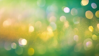 Poster - soft green and yellow bokeh light background with dreamy blurred sparkles and subtle gradient glow, ideal for web design, branding, invitation, or print texture

