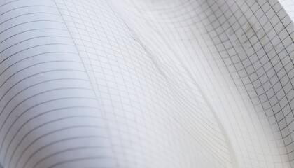 Poster - curved close-up of white graph paper with fine blue grid lines and glossy surface reflection, ideal for web design, branding element, or geometric background texture

