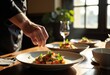 © starush - Chef preparing a fresh vegetable salad in a cozy, well-lit kitchen setting