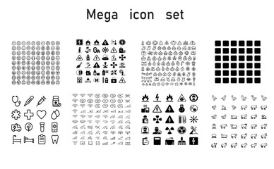 Poster - A mega icon set featuring a variety of different symbols and designs arranged in a grid pattern format