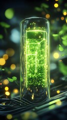 Poster - Glowing green cube within a glass tube.