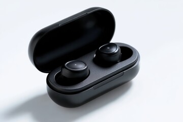 Poster - Wireless earbuds with charging case on white background