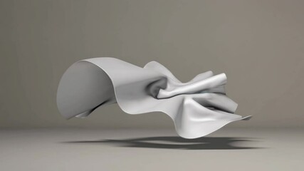 Poster - smooth, elegant white fabric floating and waving gracefully in a gray studio setting, evoking a sens