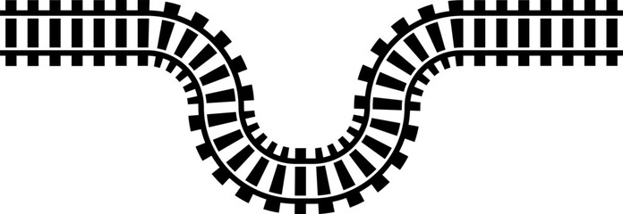 Poster - Railway train track vector route. Rail line, subway map, and railroad elements for game UI and graphic design icon set easy to edit. Rail pattern round circular curve railroad path icon