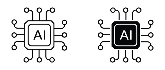 Poster - AI chip icons vector collection, cpu in Filled flat and thin line style.  Artificial intelligence AI processor chip icon. AI CPU icon collection, Vector illustration.