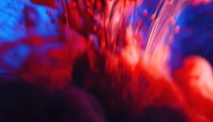 Poster -  vibrant red ink swirling in blue liquid abstract background for web design, print media, and branding with fluid motion and dramatic color contrast