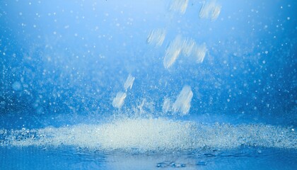 Poster - clear blue water splash with dynamic bubbles and bokeh highlights for modern website background, print design, product branding, or digital interface


