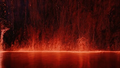 Poster - dramatic burst of red ink explosion above reflective water surface on black background, perfect for abstract design, branding element, poster art, or digital wallpaper composition

