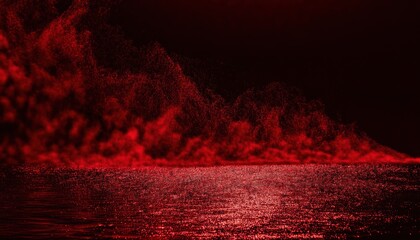 Poster - vivid red light particles in motion forming abstract digital rain over a glowing textured surface, ideal for tech branding, futuristic poster, or website background

