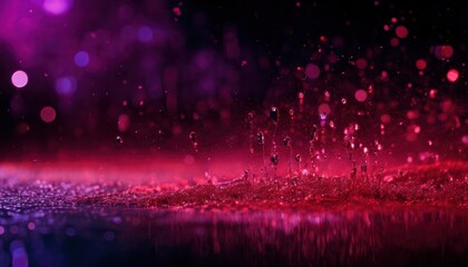 Aufkleber - vibrant magenta water splash over shimmering red surface with glowing bokeh and suspended droplets, ideal for abstract background, web design, or digital branding

