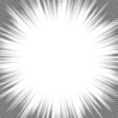 Aufkleber - Halftone gradient sun rays pattern. Abstract halftone vector dots background. monochrome dots pattern. Vector background in comic book style with sunburst rays and halftone. Retro pop art design.