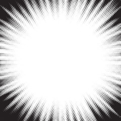 Aufkleber - Halftone gradient sun rays pattern. Abstract halftone vector dots background. monochrome dots pattern. Vector background in comic book style with sunburst rays and halftone. Retro pop art design.